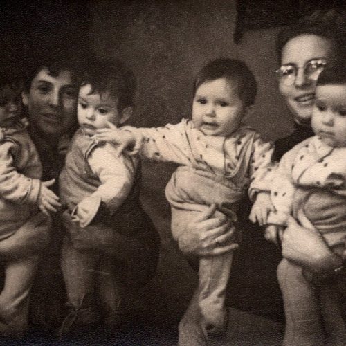 March 1962_Alla with Ilya and Vadim, and Rosa with Diana and Polina_0014_b